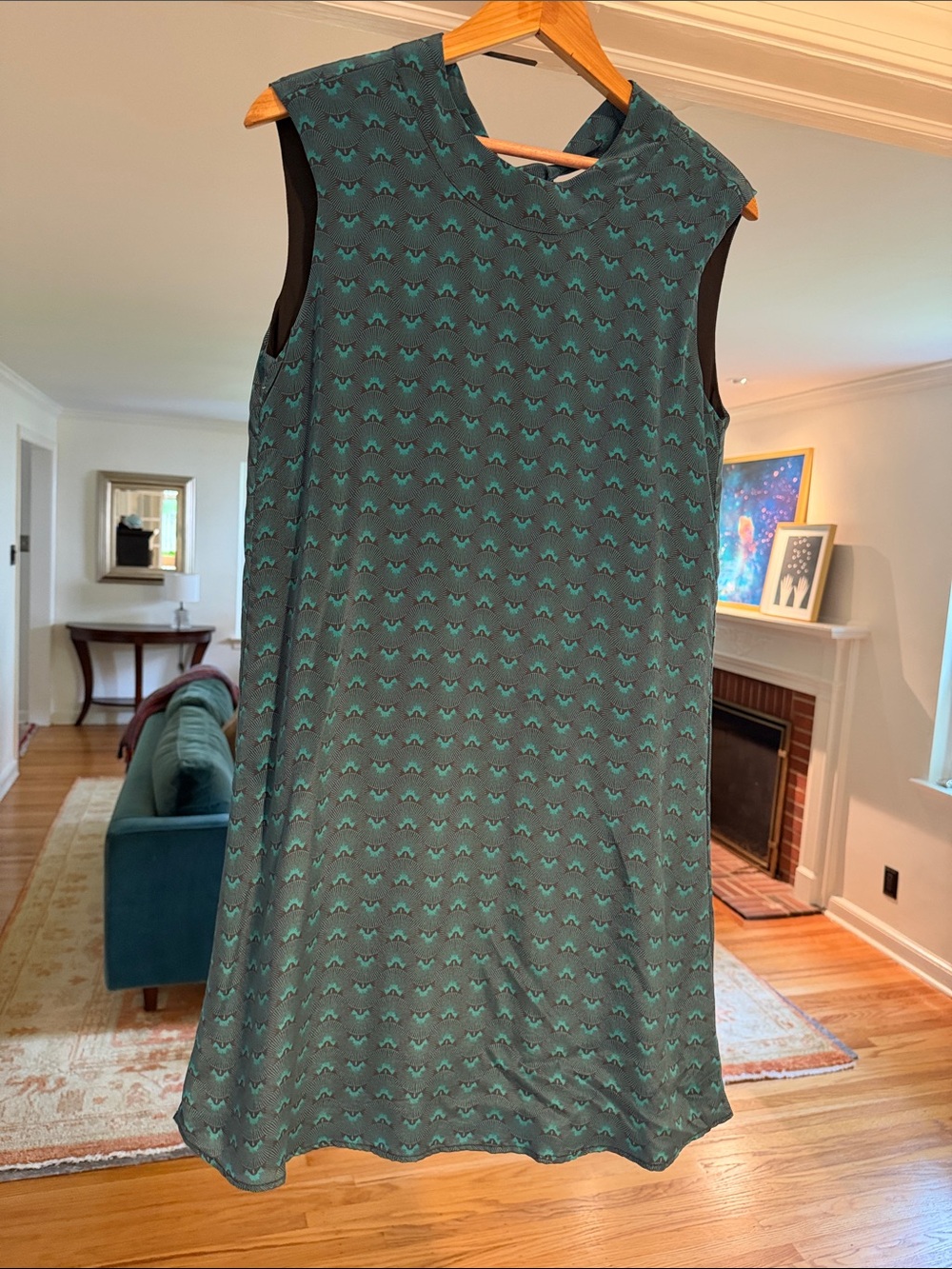 Amour Vert Teal Patterned Sleeveless Shift Dress